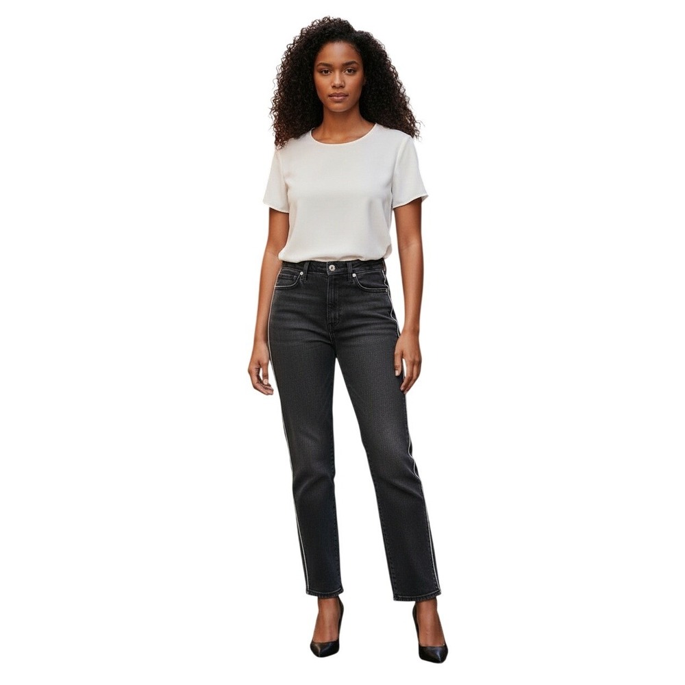 AMO Chloe Crop‎ High Rise Jeans Black Wash Button Fly Size 25